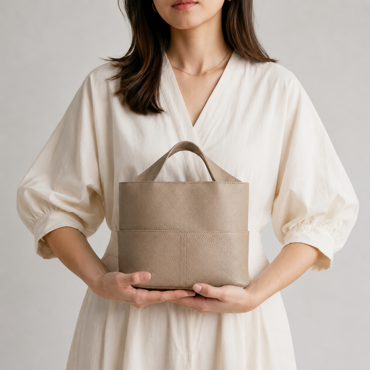 Women’s Genuine Leather Compact Bag – Taupe Grey