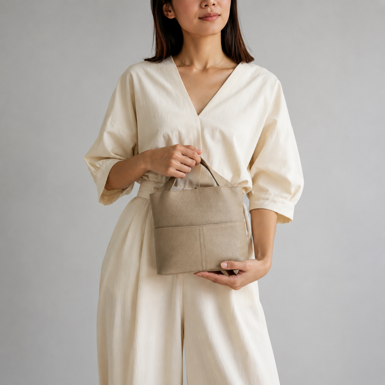 Women’s Genuine Leather Compact Bag – Taupe Grey